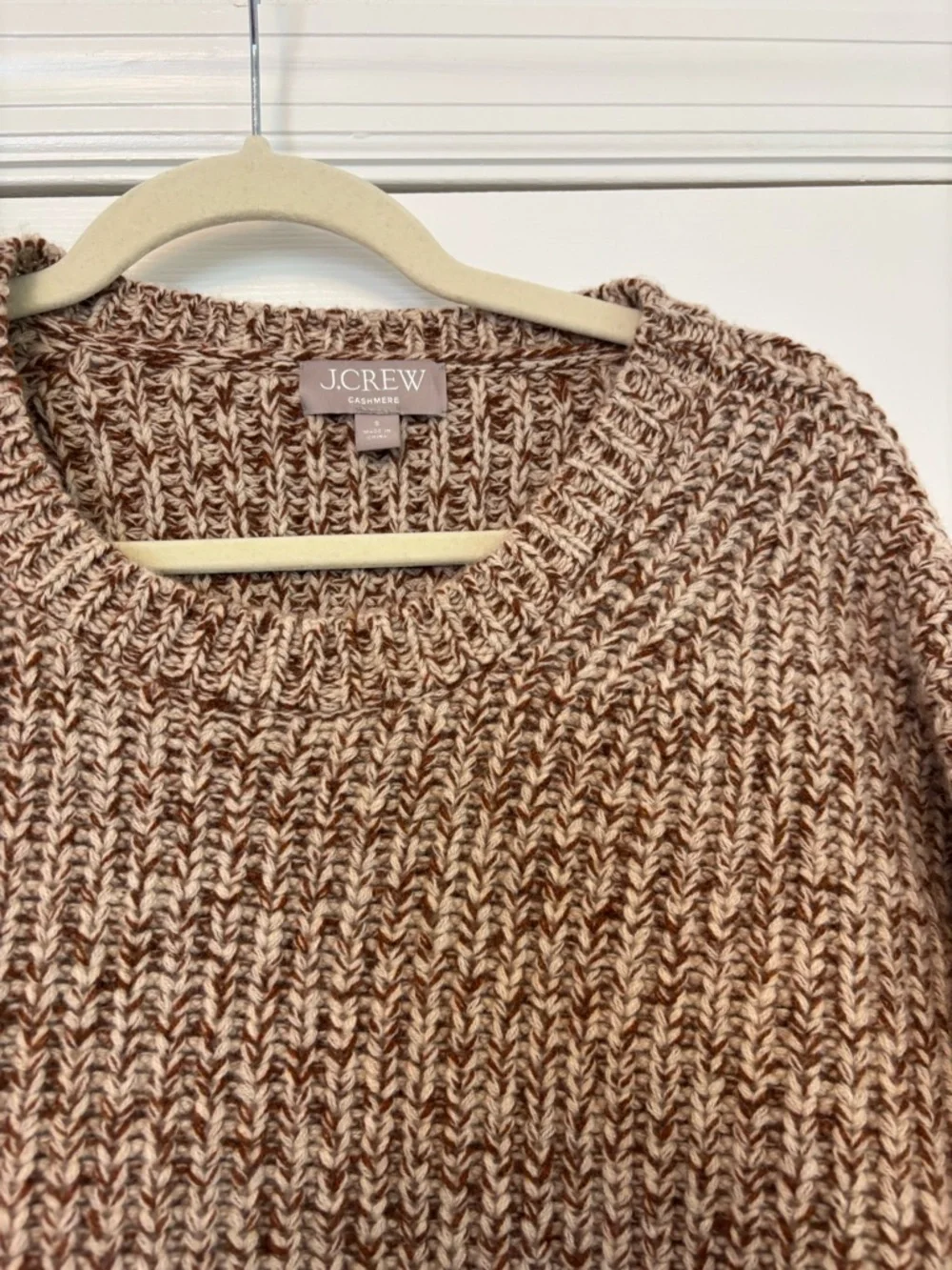 J.Crew 100% Cashmere Marled Fisherman Crewneck Sweater Men’s Small Oatmeal Brown